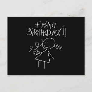 Cute Happy Birthday Card, Black with white Graphic Postcard