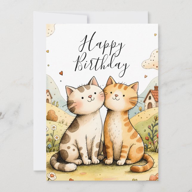 Cute Happy Birthday Cat Card (Front)
