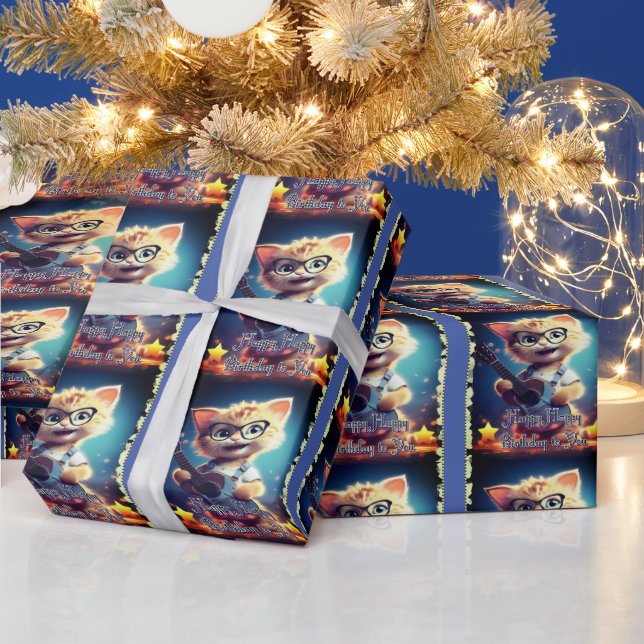 Cute Happy Birthday cat Wrapping Paper (Holidays)