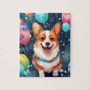 Cute Happy Birthday Corgi Dog Jigsaw Puzzle