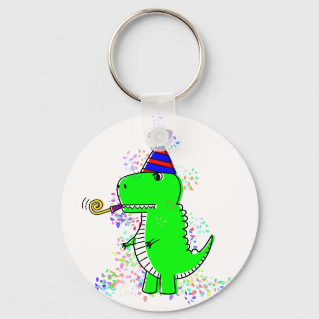 Cute Happy Birthday Dinosaur Confetti  Key Ring (Front)