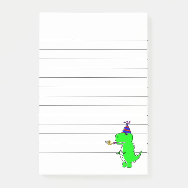 Cute Happy Birthday Dinosaur Lined Post-it Notes (Front)