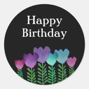 Cute Happy Birthday Floral  Classic Round Sticker