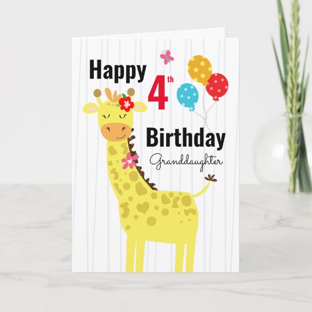 Cute Happy Birthday Giraffe Granddaughter Card (Front)