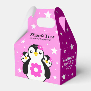 Cute Happy Birthday Girl Penguins Pink Flowers Favour Box