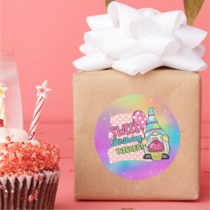 cute Happy Birthday gnome  Classic Round Sticker
