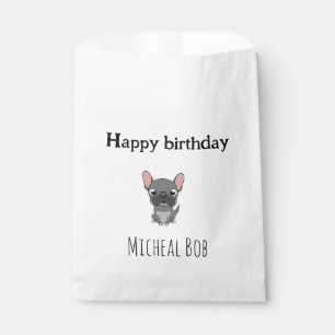 Cute happy birthday grey pug dog purple favour bags