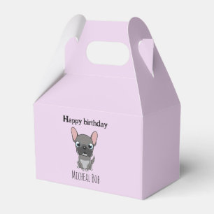 Cute happy birthday grey pug dog purple favour box