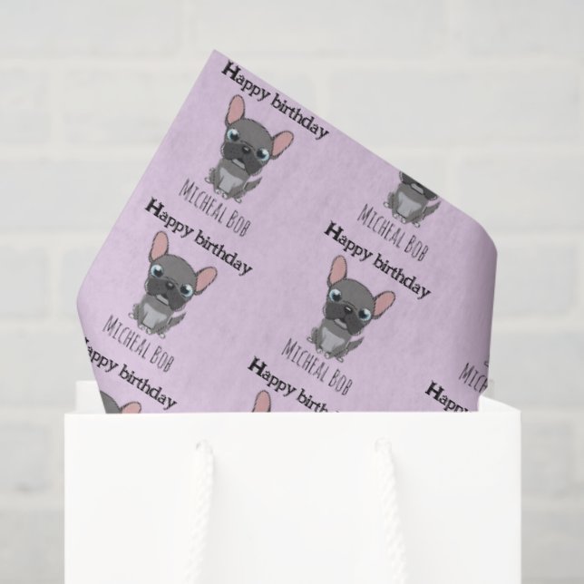Cute happy birthday grey pug dog purple tissue paper (Gift Bag)