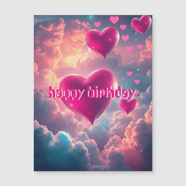 Cute Happy Birthday Hearts and Clouds  (Front)