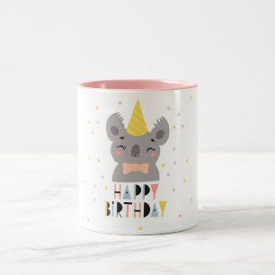 Cute Happy Birthday Koala Two-Tone Coffee Mug