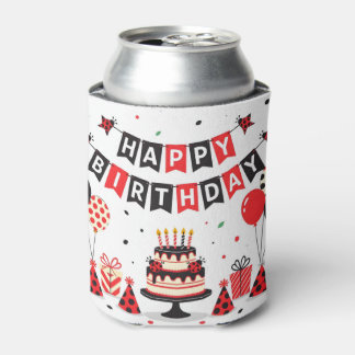 Cute Happy Birthday ladybug theme Can Cooler