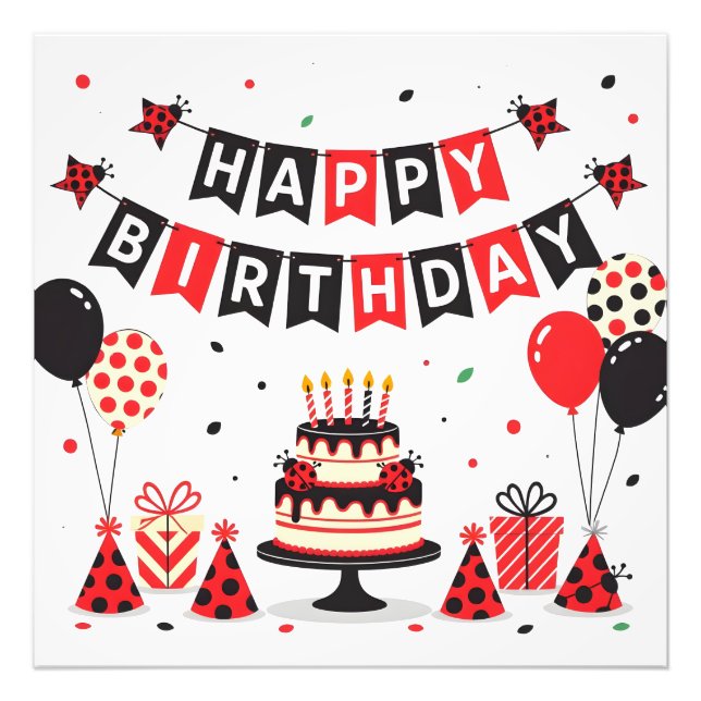 Cute Happy Birthday ladybug theme Photo Print (Front)