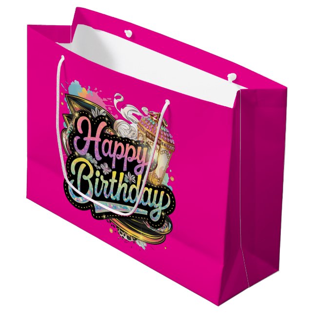 Cute Happy Birthday lady's party  Large Gift Bag (Front Angled)