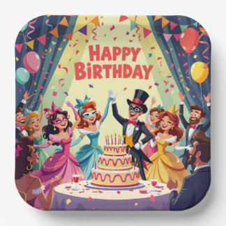 Cute Happy Birthday masquerade theme Paper Plate