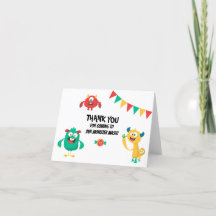 Cute Happy Birthday Monster Thank You Card