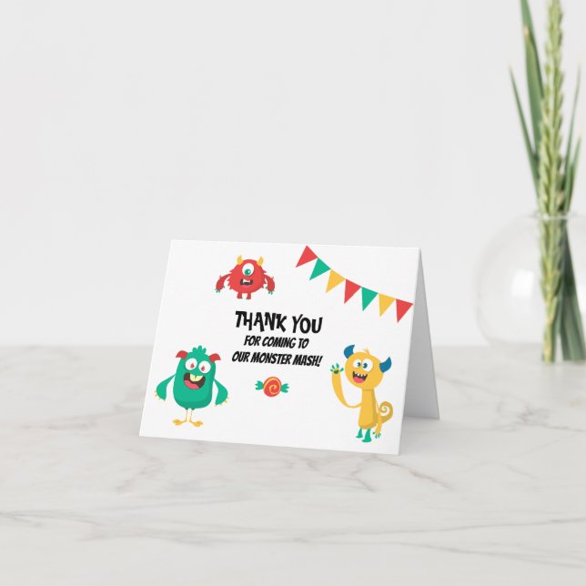 Cute Happy Birthday Monster Thank You Card (Front)