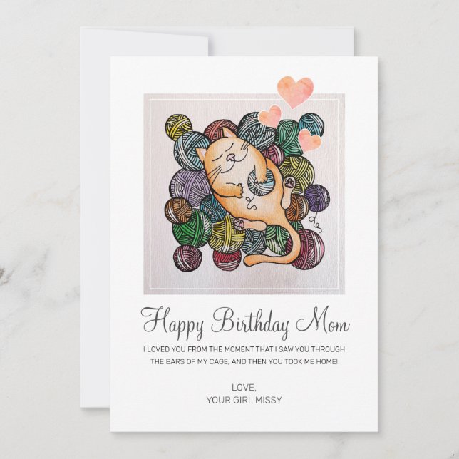 Cute Happy Birthday Mum From Rescue Cat Card (Front)