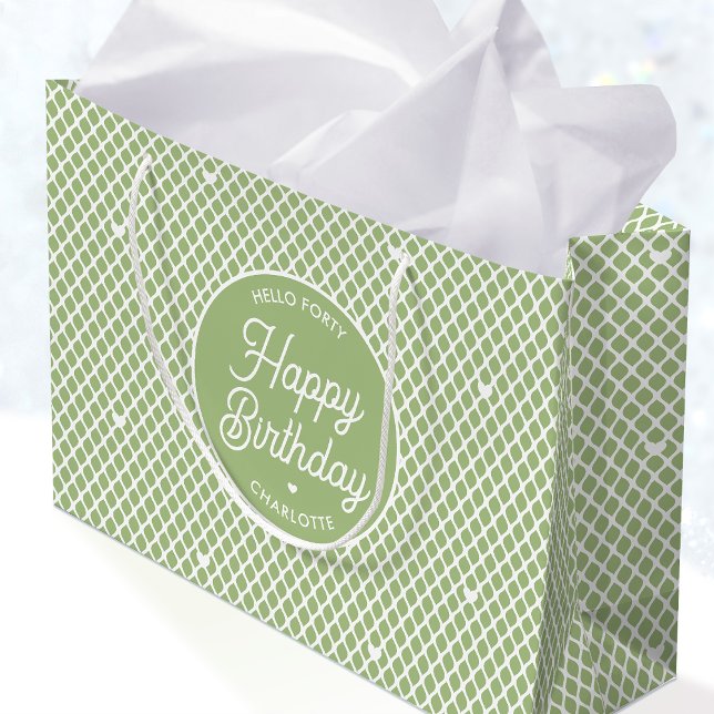 Cute Happy Birthday Name Any Age Green Modern Large Gift Bag (Creator Uploaded)