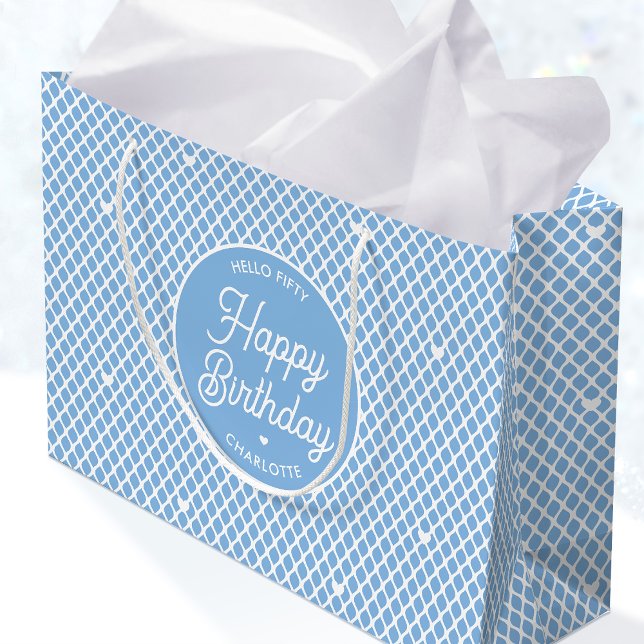 Cute Happy Birthday Name Any Age Pretty Blue Large Gift Bag (Creator Uploaded)