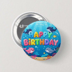 Cute Happy Birthday nautical dolphin 6 Cm Round Badge