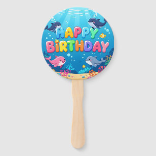 Cute Happy Birthday nautical dolphin Hand Fan