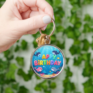 Cute Happy Birthday nautical dolphin Key Ring