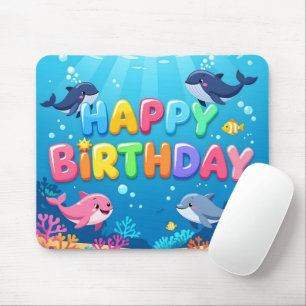 Cute Happy Birthday nautical dolphin Mouse Mat