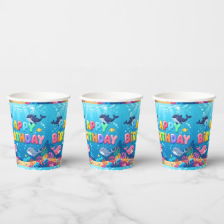 Cute Happy Birthday nautical dolphin Paper Cups