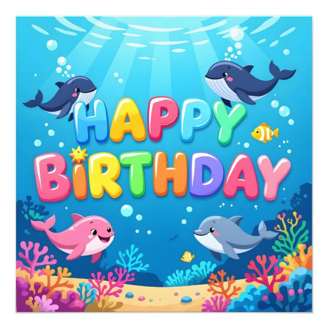 Cute Happy Birthday nautical dolphin Photo Print (Front)