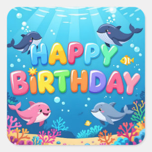 Cute Happy Birthday nautical dolphin Square Sticker