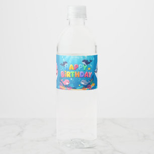 Cute Happy Birthday nautical dolphin Water Bottle Label