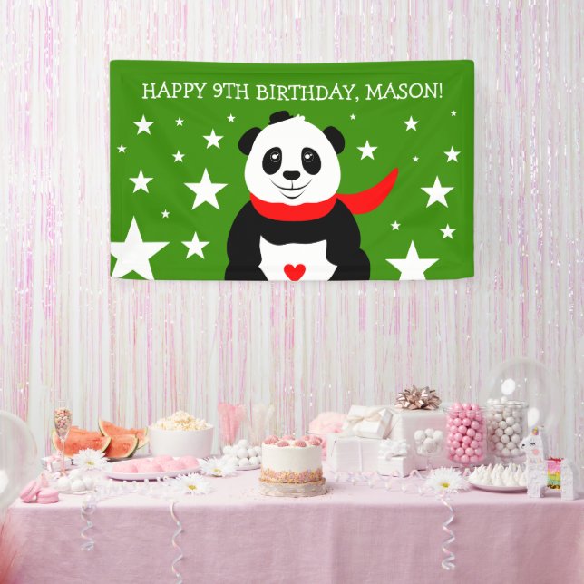 Cute Happy Birthday Panda with Bowler Hat & Scarf  Banner (Party)