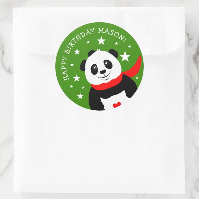Cute Happy Birthday Panda with Bowler Hat & Scarf Classic Round Sticker (Bag)