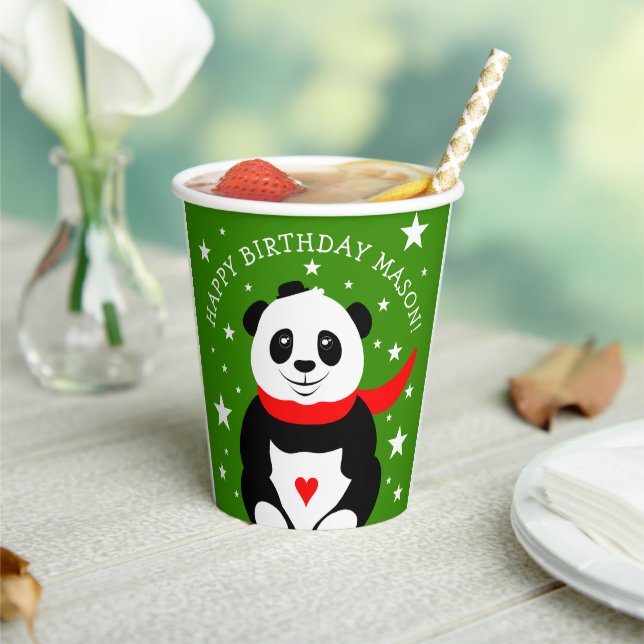 Cute Happy Birthday Panda with Bowler Hat & Scarf Paper Cups (Insitu)