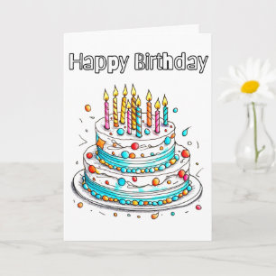 Cute Happy Birthday Party Cake Card
