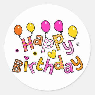 Cute Happy Birthday Party Greeting Text Expression Classic Round Sticker