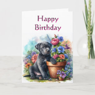 Cute Happy Birthday Puppy in Garden Greeting Card