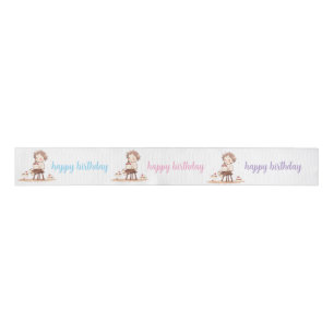 Cute Happy Birthday Ribbon – Cartoon Birthday Deco Grosgrain Ribbon