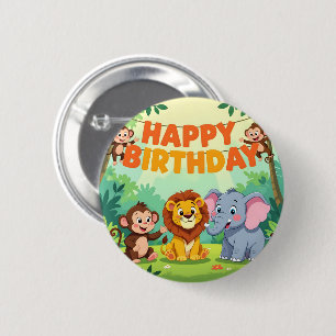 Cute Happy Birthday safari theme 6 Cm Round Badge