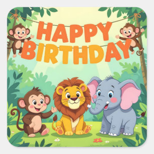 Cute Happy Birthday safari theme Square Sticker