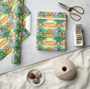 Cute Happy Birthday safari theme Wrapping Paper