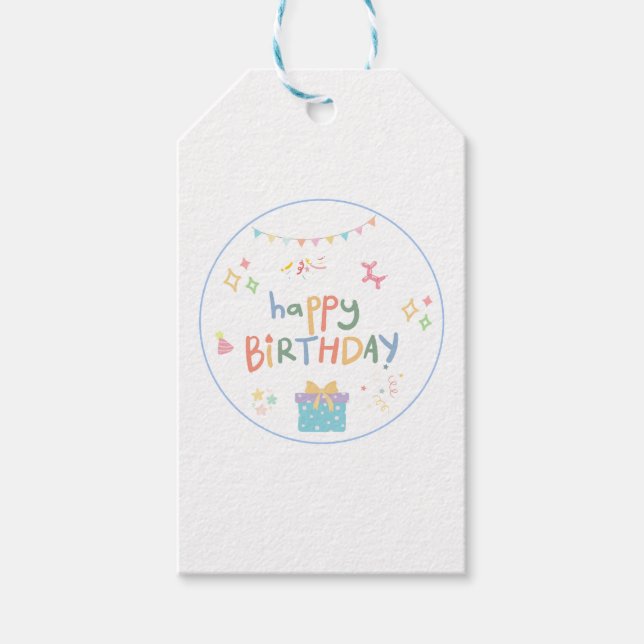 Cute Happy Birthday Sticker Gift Tags (Front)