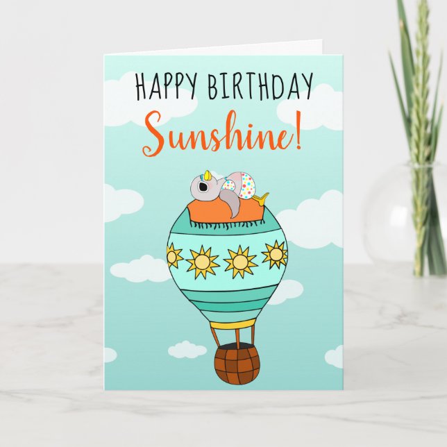 Cute Happy Birthday Sunshine Bird Illustration Card (Front)