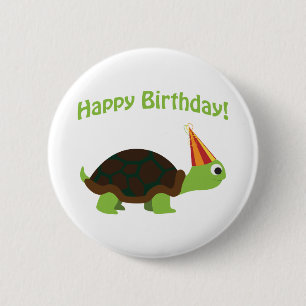 Cute Happy Birthday! Turtle 6 Cm Round Badge
