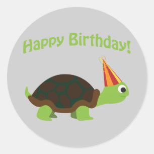Cute Happy Birthday! Turtle Classic Round Sticker
