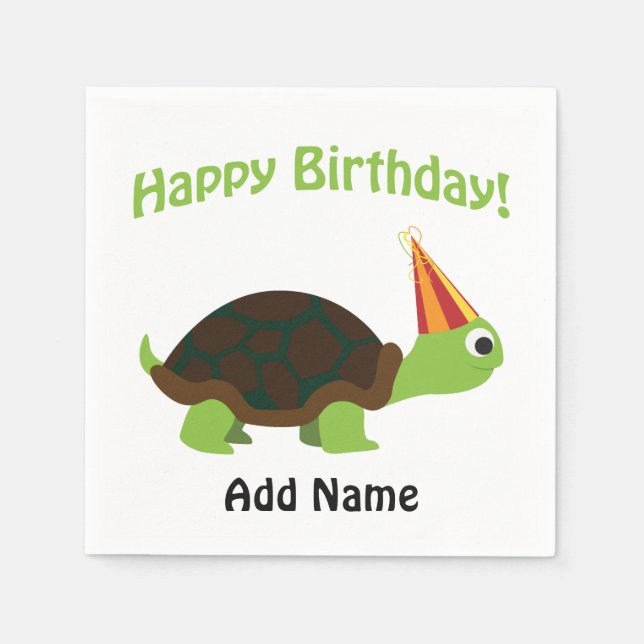 Cute Happy Birthday! Turtle Napkin (Front)