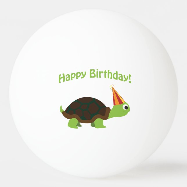 Cute Happy Birthday! Turtle Ping Pong Ball (Front)
