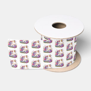 Cute Happy Birthday unicorn lovers customisable  Satin Ribbon