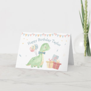 Cute Happy Birthday Watercolor Dinosaur Two Years  Card
